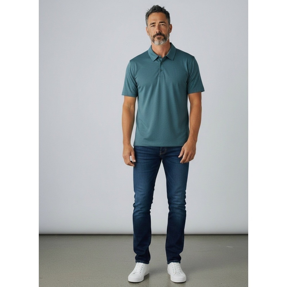 Tommy Bahama Polo Shirt XL Teal Blue Heathered Performance Stretch Short Sleeve